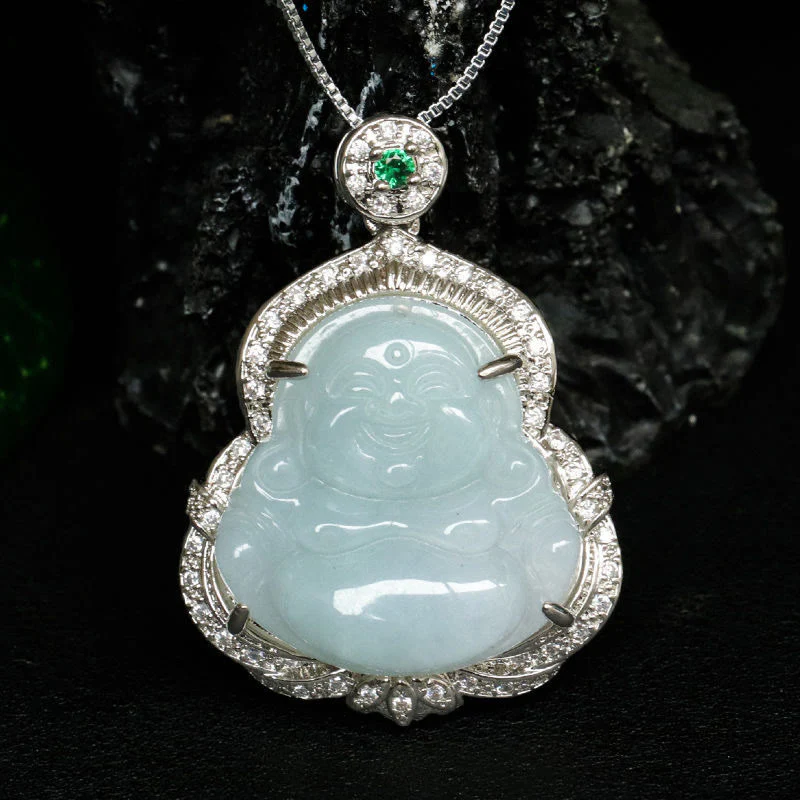 Buddha Stones Collana con ciondolo in giada con Buddha sorridente e abbondanza - Image 8