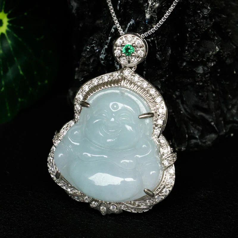 Buddha Stones Collana con ciondolo in giada con Buddha sorridente e abbondanza - Image 9