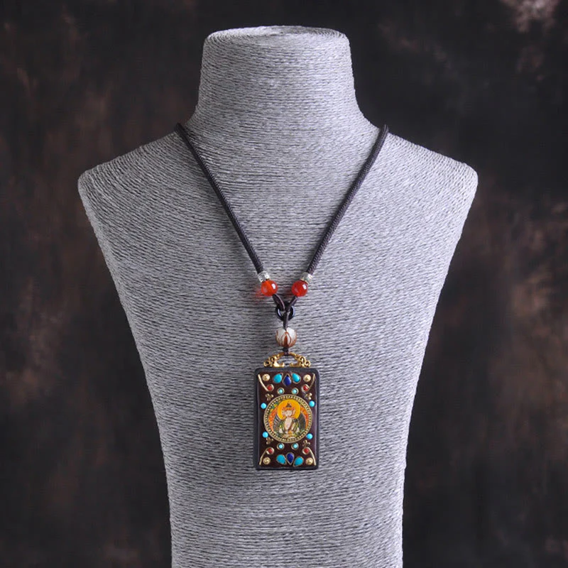 Buddha Stones Collana con ciondolo in legno di ebano e monete di rame Yin Yang Thangka Zakiram Balance - Image 15