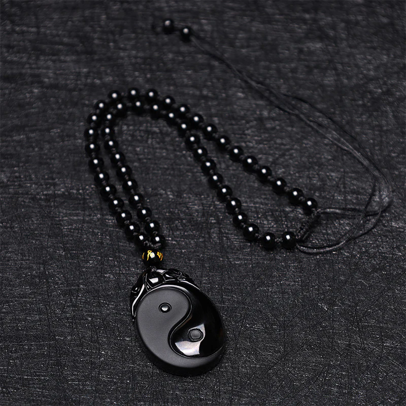 Buddha Stones Collana con ciondolo in ossidiana nera naturale Yin Yang Fulfillment Strength - Image 7