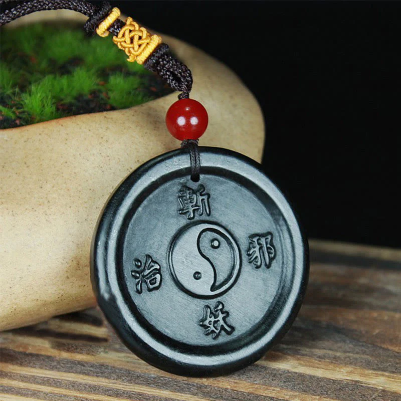 Buddha Stones Collana con ciondolo naturale Hetian Ciano Giada Yin Yang Fortuna Armonia