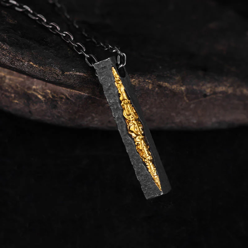 Buddha Stones Collana con ciondolo Om Mani Padme Hum della saggezza in argento sterling 999 e oro 999 - Image 3