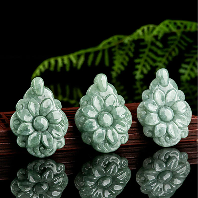 Buddha Stones Collana con ciondolo portafortuna con motivo floreale Kalanchoe blossfeldiana in giada naturale - Image 8