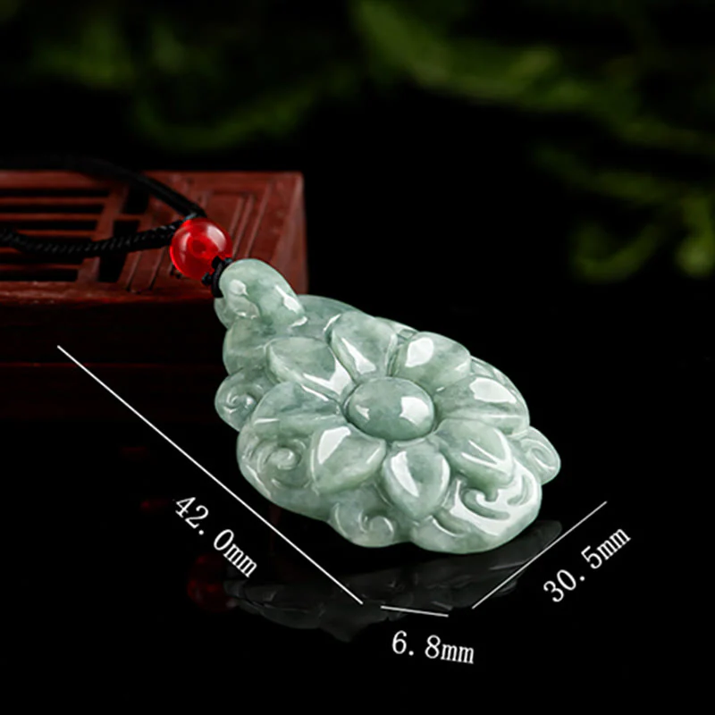 Buddha Stones Collana con ciondolo portafortuna con motivo floreale Kalanchoe blossfeldiana in giada naturale - Image 9