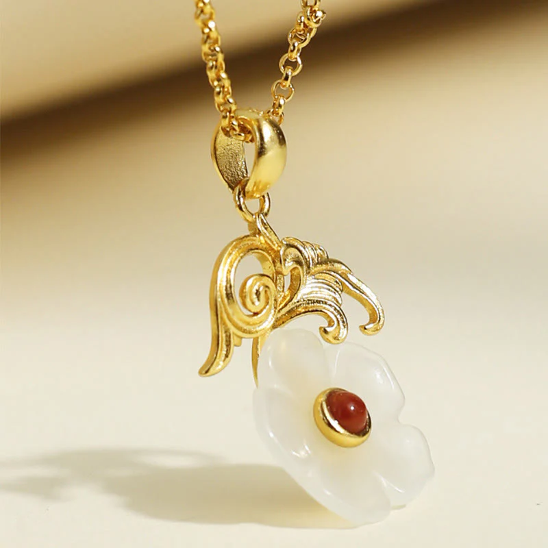 Buddha Stones Collana con ciondolo portafortuna in argento sterling 925 con fiore di giada di Hetian - Image 10