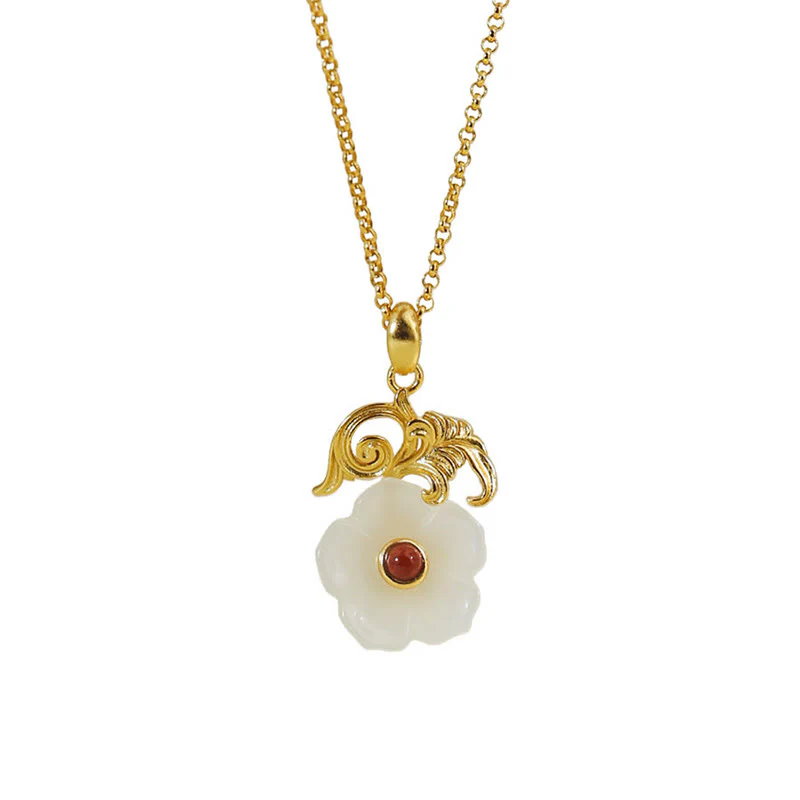 Buddha Stones Collana con ciondolo portafortuna in argento sterling 925 con fiore di giada di Hetian - Image 11