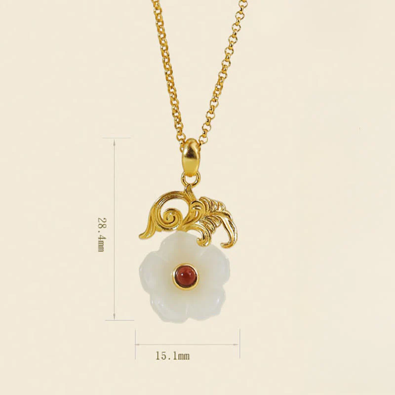 Buddha Stones Collana con ciondolo portafortuna in argento sterling 925 con fiore di giada di Hetian - Image 3