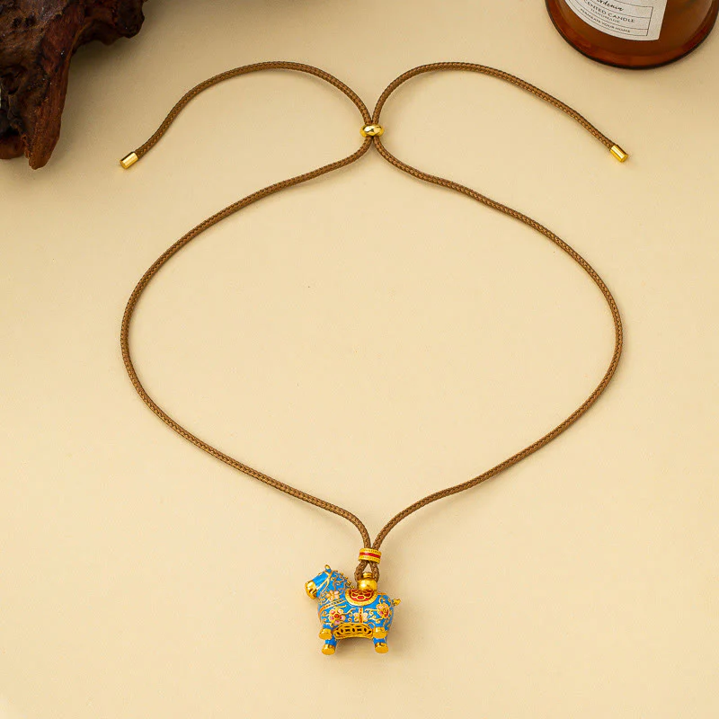 Buddha Stones Collana con pendenti in rame della ricchezza dell'anno del cavallo - Image 2