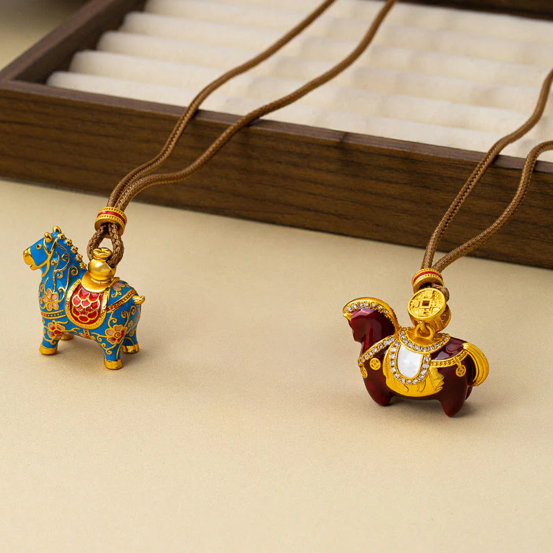 Buddha Stones Collana con pendenti in rame della ricchezza dell'anno del cavallo - Image 4