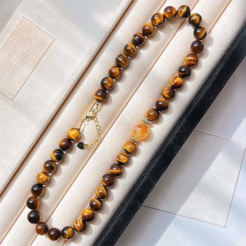 Buddha Stones Collana con perle di citrino occhio di tigre naturale e simbolo del coraggio - Image 2