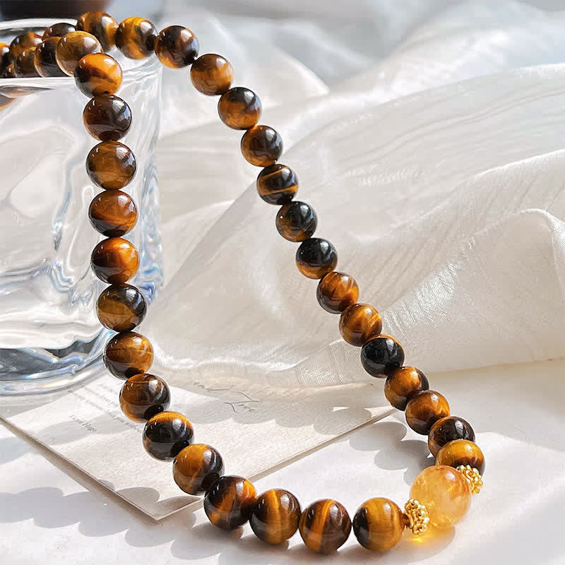 Buddha Stones Collana con perle di citrino occhio di tigre naturale e simbolo del coraggio - Image 4