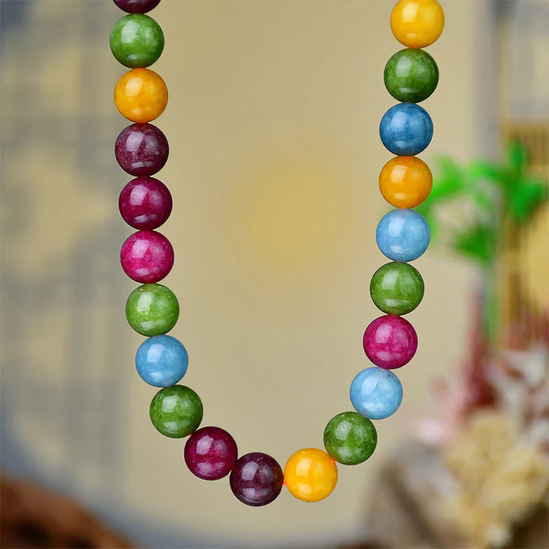 Buddha Stones Collana curativa con perle di tormalina acquamarina naturale da 12 mm - Image 5