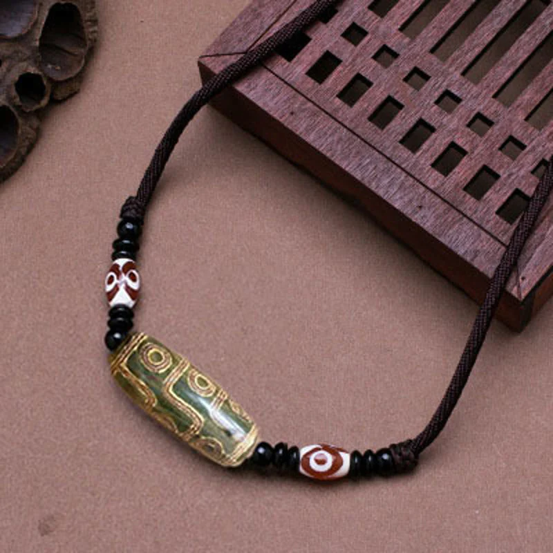 Buddha Stones Collana di perline tibetane Dzi a nove occhi con cordino protettivo - Image 5