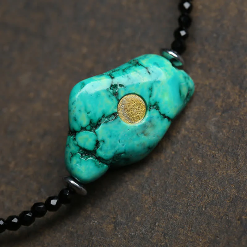 Buddha Stones Collana di spinello nero e turchese con perle di forza - Image 3