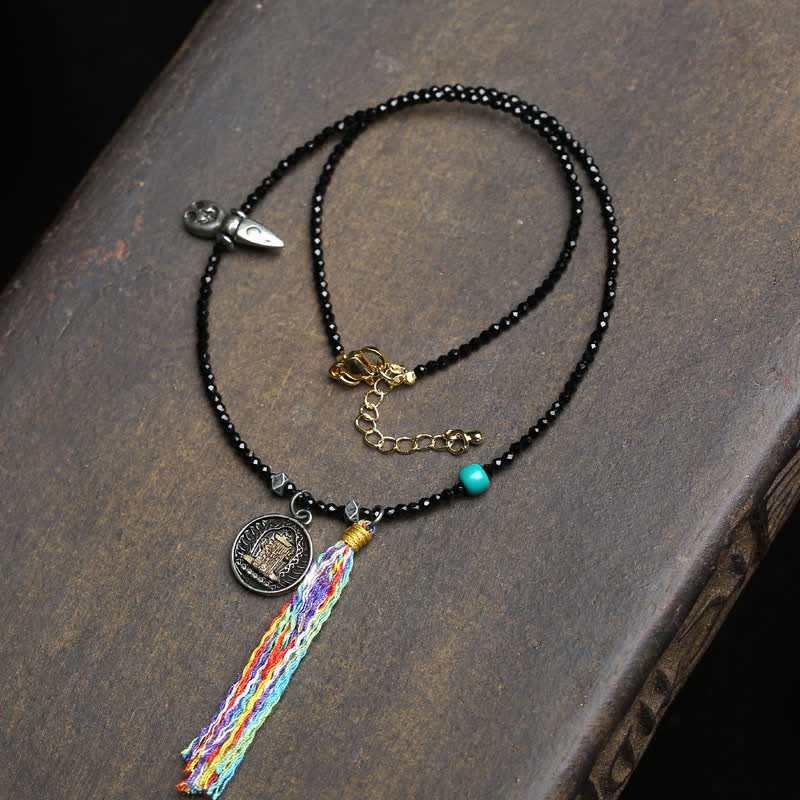 Buddha Stones Collana di spinello nero e turchese con perle di forza - Image 7