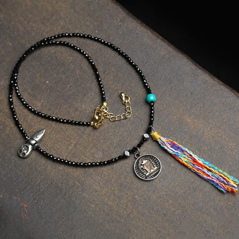 Buddha Stones Collana di spinello nero e turchese con perle di forza - Image 8