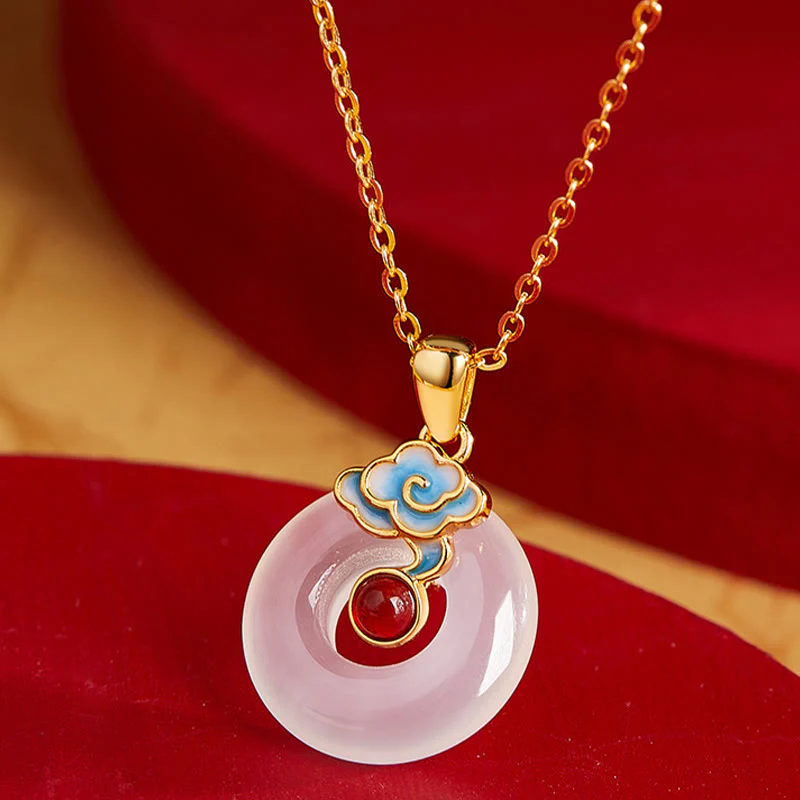 Buddha Stones Collana in argento sterling 925 con fibbia della pace, nuvola, calcedonio, ciondolo armonia - Image 3