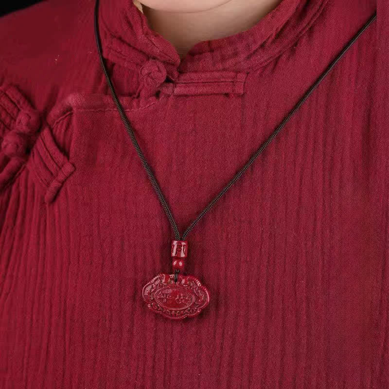 Buddha Stones Collana portafortuna con lucchetto Ruyi e personaggio Fu Cinnabar - Image 12