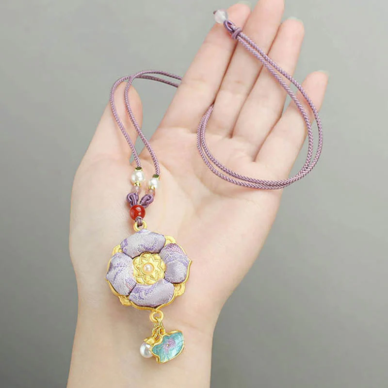 Buddha Stones Collana portafortuna Song Brocade a quadrifoglio - Image 13
