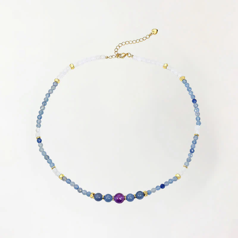 Buddha Stones Collana rilassante con perle di avventurina blu naturale e giada bianca