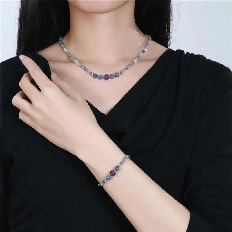 Buddha Stones Collana rilassante con perle di avventurina blu naturale e giada bianca - Image 10