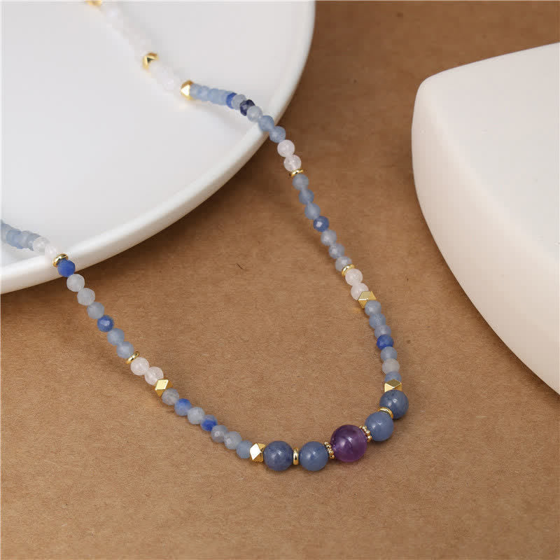 Buddha Stones Collana rilassante con perle di avventurina blu naturale e giada bianca - Image 3