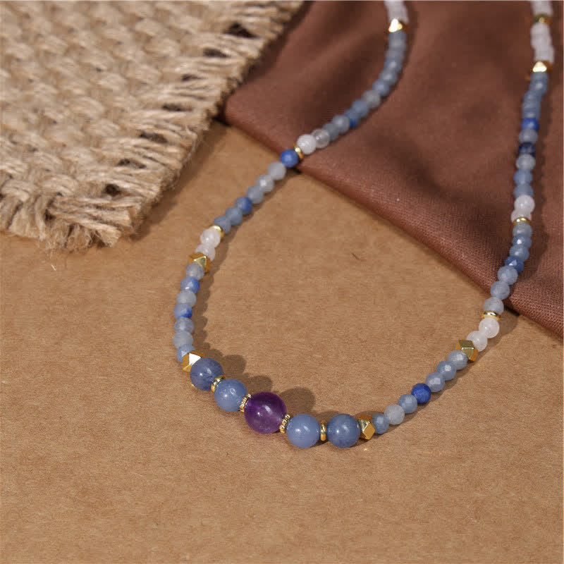 Buddha Stones Collana rilassante con perle di avventurina blu naturale e giada bianca - Image 4