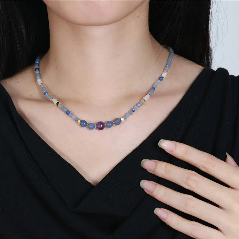 Buddha Stones Collana rilassante con perle di avventurina blu naturale e giada bianca - Image 5