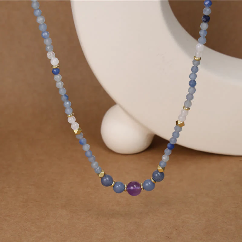Buddha Stones Collana rilassante con perle di avventurina blu naturale e giada bianca - Image 8