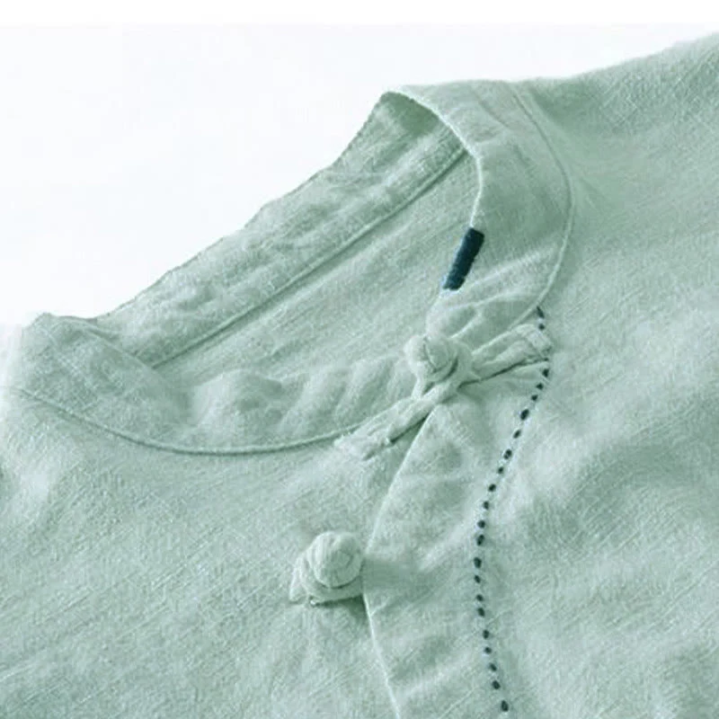 Bottone con nodo del colletto obliquo con Buddha Stones, abbigliamento in lino largo - Image 11