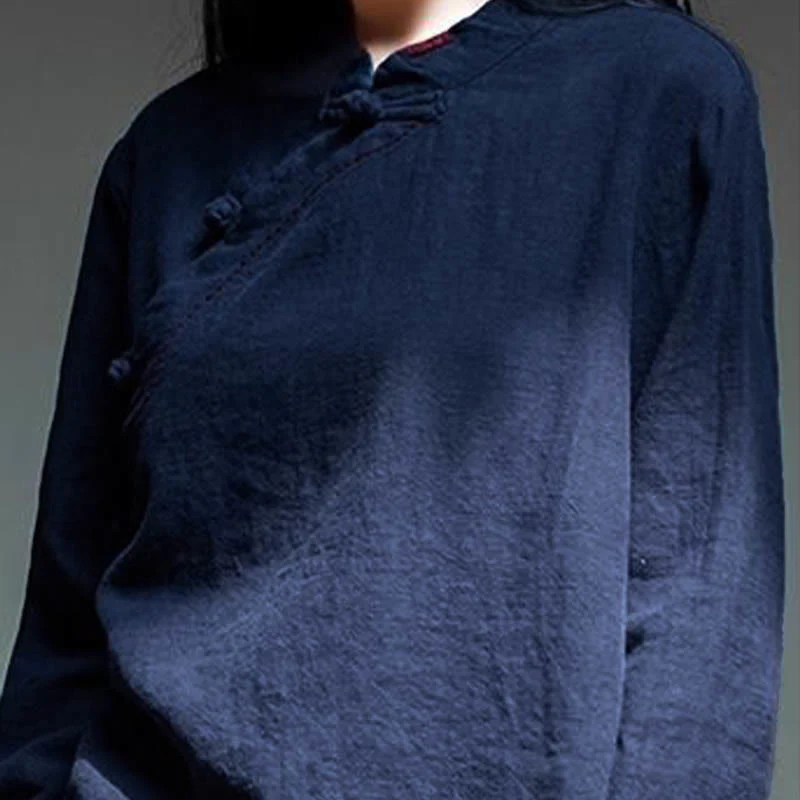 Bottone con nodo del colletto obliquo con Buddha Stones, abbigliamento in lino largo - Image 19