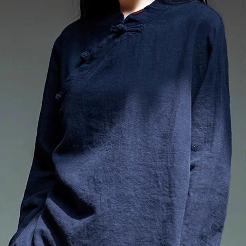Bottone con nodo del colletto obliquo con Buddha Stones, abbigliamento in lino largo - Image 22