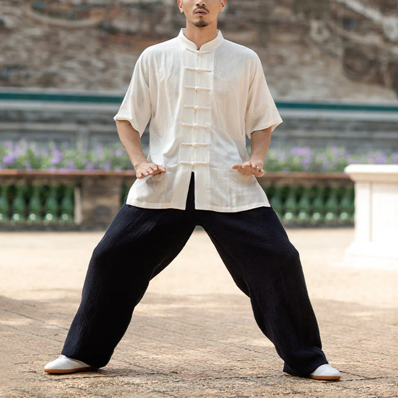 Buddha Stones Colore Solido Rana-Bottone Meditazione Preghiera Spirituale Zen Tai Chi Qigong Pratica Unisex Abbigliamento Set - Image 10