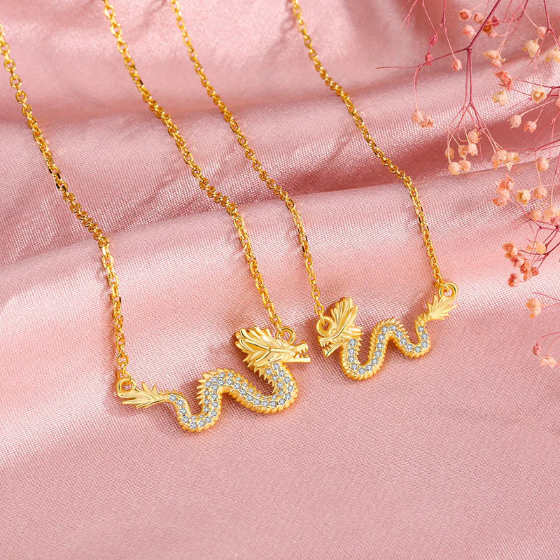 Buddha Stones con ciondolo a forma di catena con drago dorato di buon auspicio, in argento sterling 925, anno del drago - Image 3