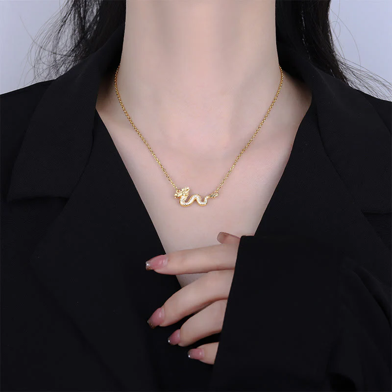 Buddha Stones con ciondolo a forma di catena con drago dorato di buon auspicio, in argento sterling 925, anno del drago - Image 4