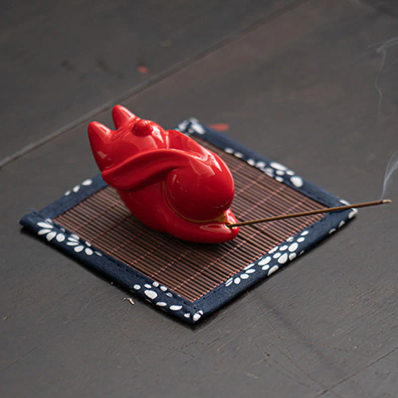 Buddha Stones Coniglio volante Tappetino di bambù Bruciatore di incenso in ceramica curativo Decorazione da scrivania - Image 11