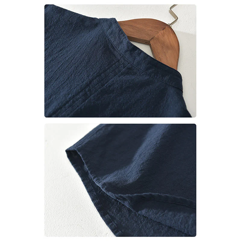 Camicia da uomo a maniche corte con mezza abbottonatura, tinta unita, con motivo Buddha Stones. Abbigliamento in cotone. - Image 6