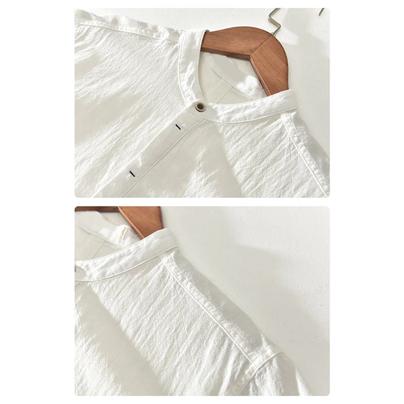 Camicia da uomo a maniche corte con mezza abbottonatura, tinta unita, con motivo Buddha Stones. Abbigliamento in cotone. - Image 9