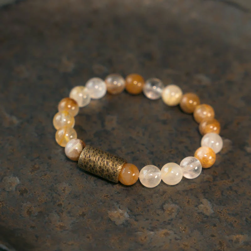 Buddha Stones Cristallo bianco Quarzo ematoide rosso Quarzo rutilato oro Braccialetto di protezione Phantom viola - Image 15