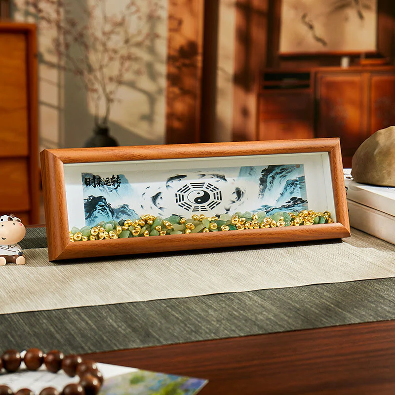 Buddha Stones Cristallo verde Bagua Koi Pesce Yin Yang Simbolo Lingotto d'oro Cornice per foto Ornamento Decorazione per la casa - Image 2