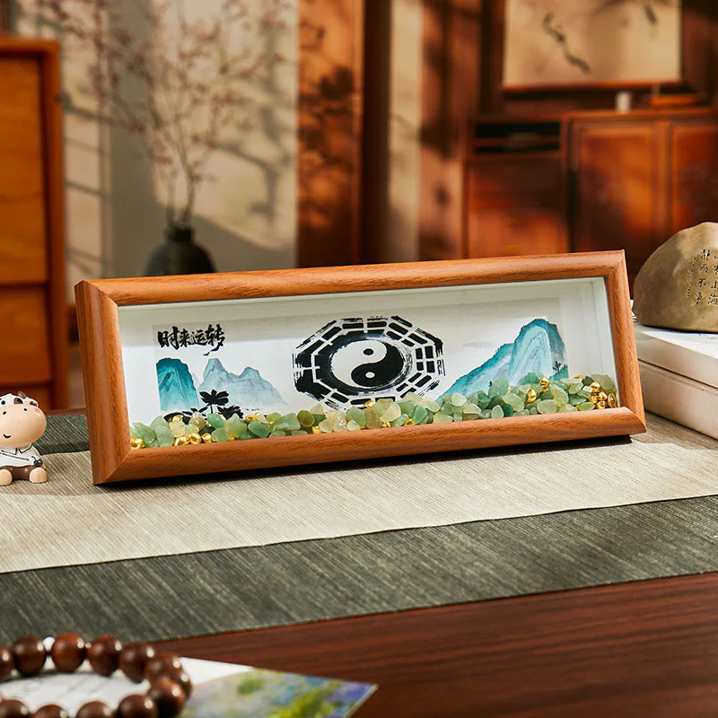 Buddha Stones Cristallo verde Bagua Koi Pesce Yin Yang Simbolo Lingotto d'oro Cornice per foto Ornamento Decorazione per la casa - Image 9