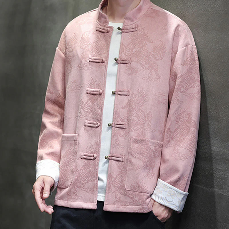 Buddha Stones da uomo con bottoni a forma di rana, camicia con tasche, abito cinese di Capodanno, stampa Kirin - Image 30