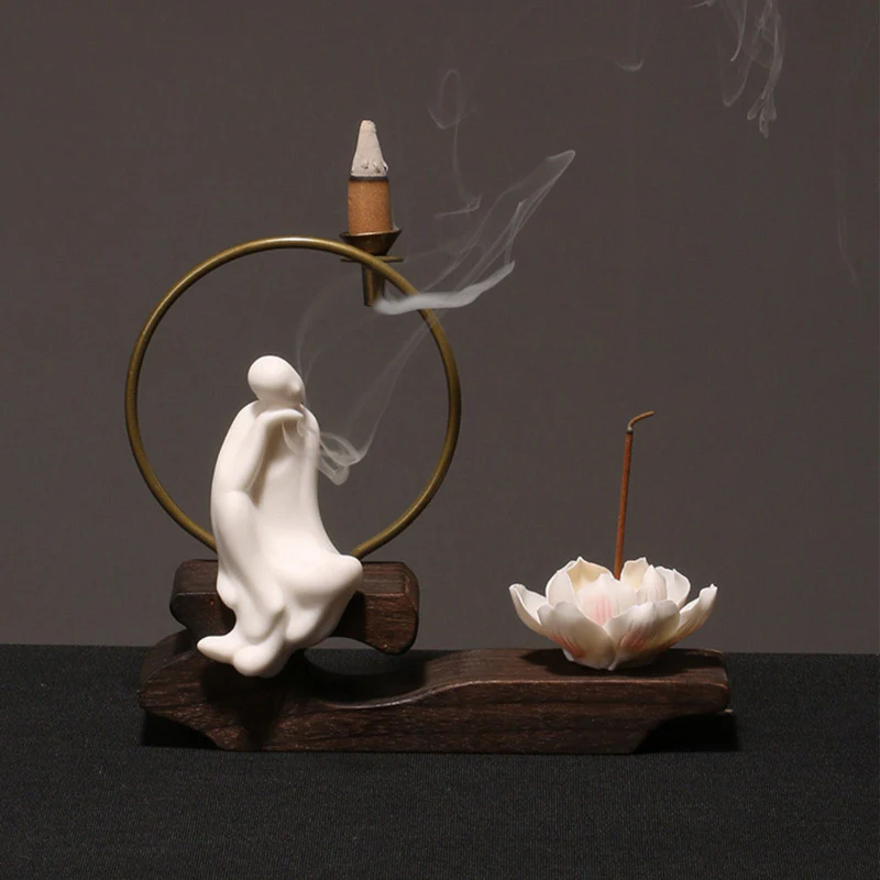 Buddha Stones Decorazione bruciatore di incenso in ceramica per meditazione curativa a forma di loto - Image 4