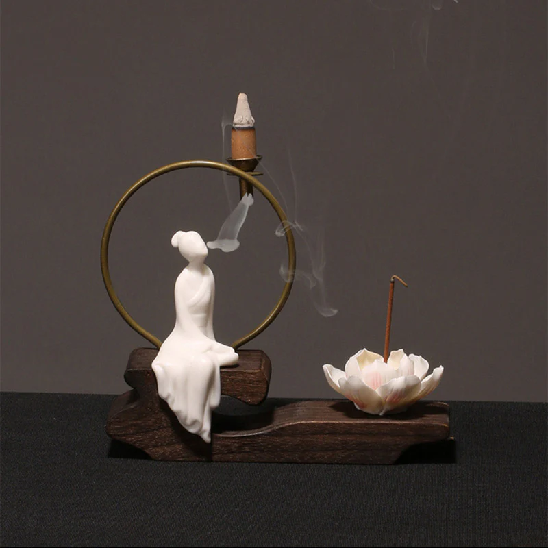 Buddha Stones Decorazione bruciatore di incenso in ceramica per meditazione curativa a forma di loto - Image 6