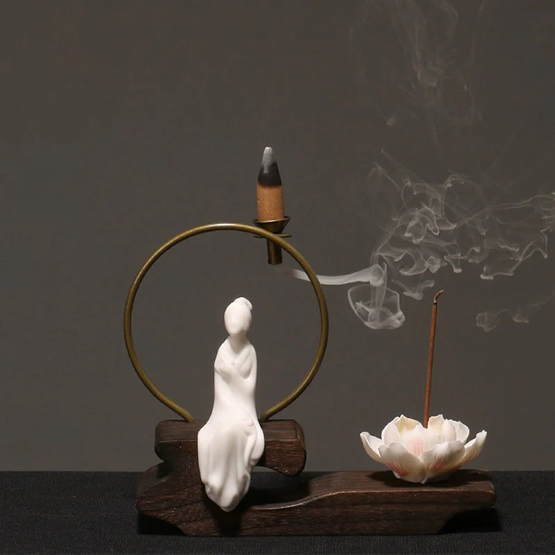Buddha Stones Decorazione bruciatore di incenso in ceramica per meditazione curativa a forma di loto - Image 7