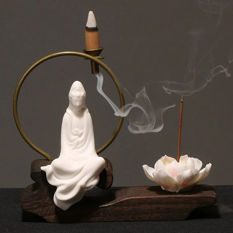 Buddha Stones Decorazione bruciatore di incenso in ceramica per meditazione curativa a forma di loto - Image 9