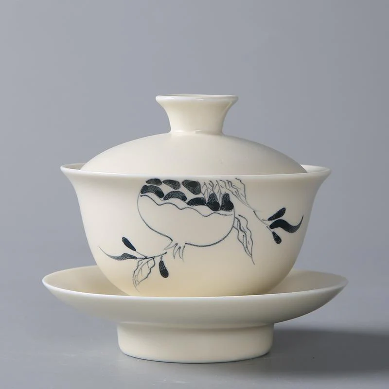 Buddha Stones dipinto a mano melograno ibisco pino loto ceramica gaiwan sancai tazza da tè kung fu tazza da tè e piattino con coperchio