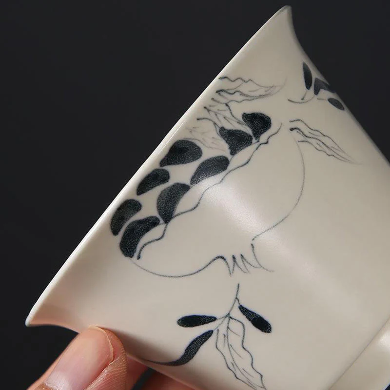Buddha Stones dipinto a mano melograno ibisco pino loto ceramica gaiwan sancai tazza da tè kung fu tazza da tè e piattino con coperchio - Image 18