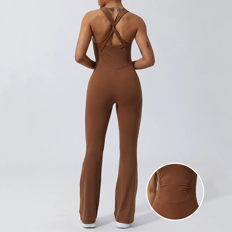 Buddha Stones Donna Allenamento Crisscross Senza Maniche Tuta Svasata Sport Fitness Yoga Bodysuit
