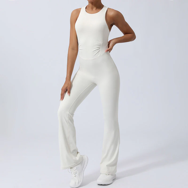 Buddha Stones Donna Allenamento Crisscross Senza Maniche Tuta Svasata Sport Fitness Yoga Bodysuit - Image 13